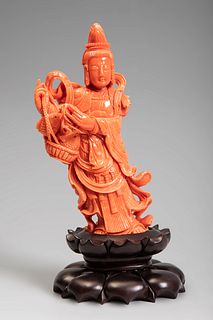 Guanyin from Southeast Asia, 20th century.
Coral.
Base in carved wood.