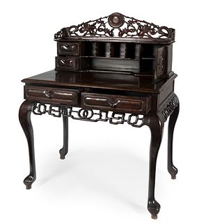 Desk. Hong Kong, second half of the 19th century.
Hongmu wood.
Signed on the drawer locks.