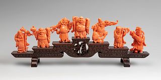 The seven wise men. China, 20th century.
Coral.
Base carved in wood.
