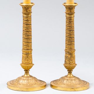 Pair of Charles X Ormolu Candlestick Lamps