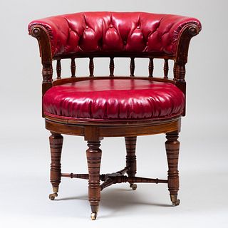 Victorian Oak and Tufted Leather Desk Chair