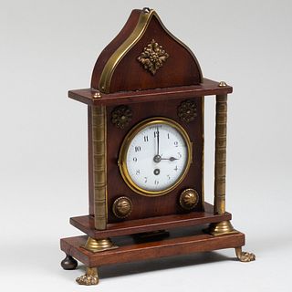 Neogothic Brass-Mounted Mahogany Mantel Clock