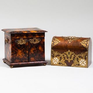 English Brass-Mounted Bone Inlaid Burl Table Box and a Faux Painted Jewelry Casket
