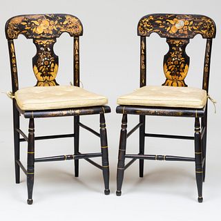 Pair of American Painted and Caned Side Chairs