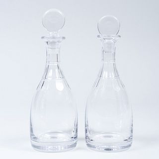 Pair of Cut Glass Decanters and an Opaque Glass Center Bowl