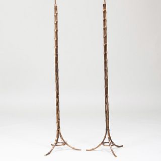 Pair of Faux Bamboo Bronze Floor Lamps