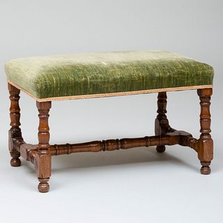 William and Mary Style Walnut and Upholstered  Bench