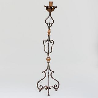 Continental  Polychromed Iron Candlestand