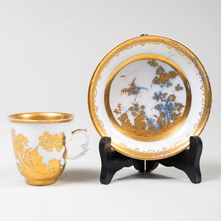Meissen Augsburg-Decorated 'Fels de Vogel' Porcelain Cabinet Cup and Saucer