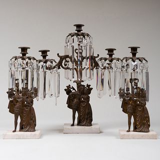 American Brass and Glass Three-Piece Garniture