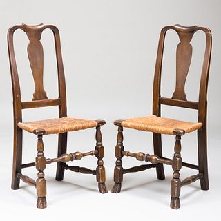 Pair of Queen Anne Style Painted Rush Seat Side Chairs