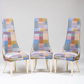 Set of Three Hollywood Regency Style  High Back Side Chairs Upholstered in Paul Smith Fabric