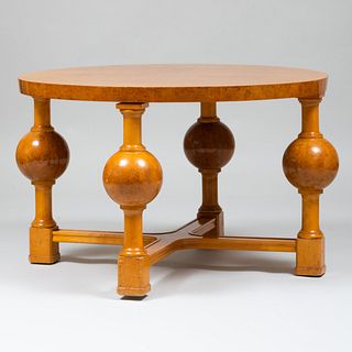 Modern Burl Wood Circular Low Table