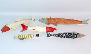 Five Carved and Painted Fish Decoys