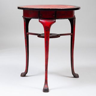 English Red Painted Iron and Wood Pub Table, by, Lawn and Howarth, Manchester