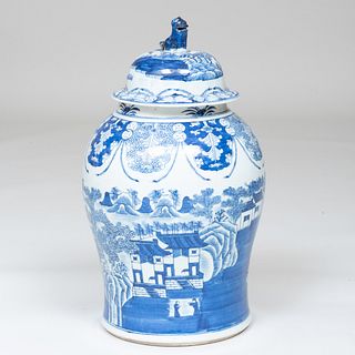Chinese Export Blue and White Porcelain Jar and Cover