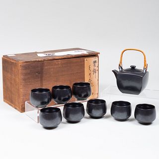 Japanese Black Glazed Porcelain Tea Service