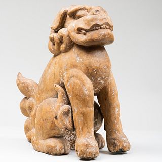 Cambodian Carved Wood Figure of a Temple Dog