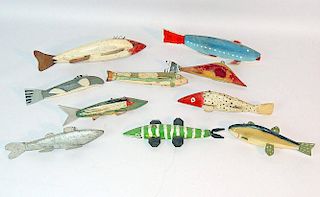 Ten Carved and Painted Fish Decoys