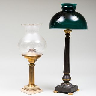 Neoclassical Style Bronze Sinumbra Lamp and a Brass Sinumbra Lamp