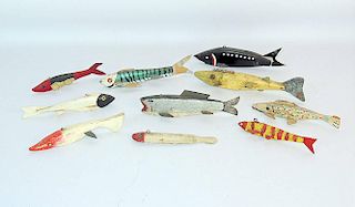 Ten Carved and Painted Fish Decoys