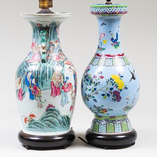 Two Chinese Famille Rose Porcelain Vases Mounted as Lamps