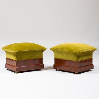 Pair of Victorian Style Mahogany and Velvet Upholstered Footstools