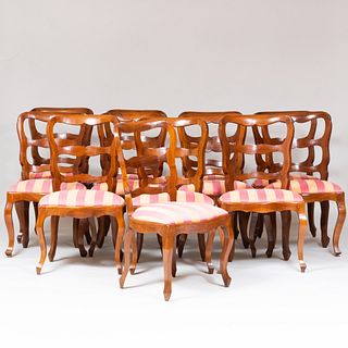 Set of Twelve Italian Rococo Style Walnut Dining Chairs