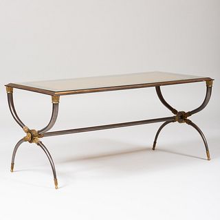 Directoire Style Gilt-Metal-Mounted Steel and Verre Ã‰glomisÃ© Low Table, Modern