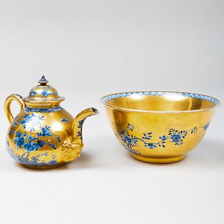 Two Meissen Gold Ground Porcelain Wares