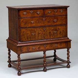 William and Mary Burl Walnut Chest on Later Stand