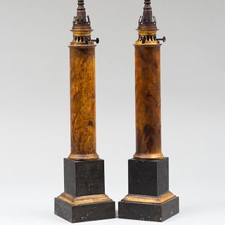 Pair of TÃ´le Peinte Columnar Lamps