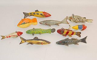 Ten Small Carved and Painted Fish Decoys