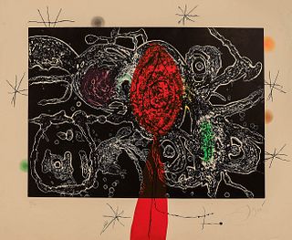 JOAN MIRÓ I FERRÀ (Barcelona, 1893 - Palma de Mallorca, 1983).
"Espriu-Miró", 1975.
Etching, aquatint and carborundum, 46/50.
Signed and justified by 
