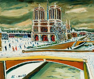 ELISÉE MACLET (Lyons-en-Santerre, 1881 - Paris 1962).
"Notre Dame vue du pont S. Michel" (Notre Dame seen from the Saint-Michel bridge).
Oil on canvas