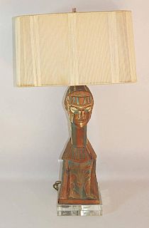 Carved Wood Figural Table Lamp