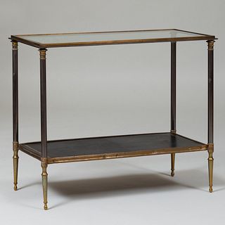 Polished Steel and Brass Two Tier Side Table, in the Manner of Jansen