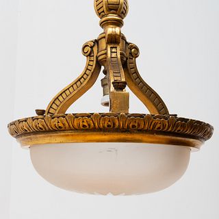 Giltwood-Mounted Glass Drop Ceiling Fixture, Possibly Caldwell