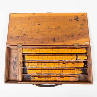 Set of Rubber Printing Stamps in a Wood Case