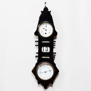 Ebonized Wood Barometer Clock