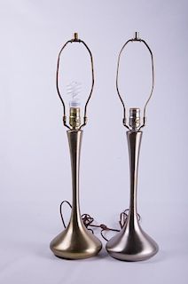 Mid-Century Brushed Metal Lamps, Pair