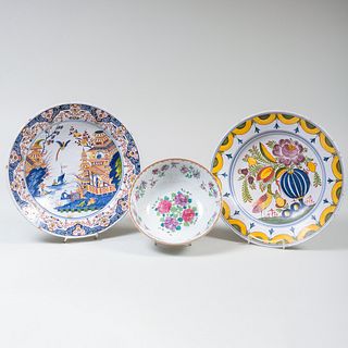 Two Delft Chargers and a Chinese Export Style Bowl