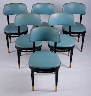 Thonet Mid-Century Blue Vinyl Chairs, Six (6)