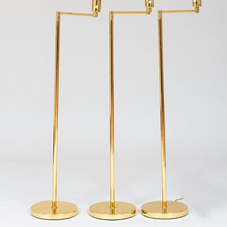 Group of Three Hinson Retractable Brass Standing Lamps