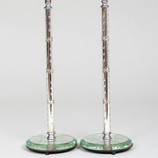 Pair of Etched Glass Boudoir Lamps