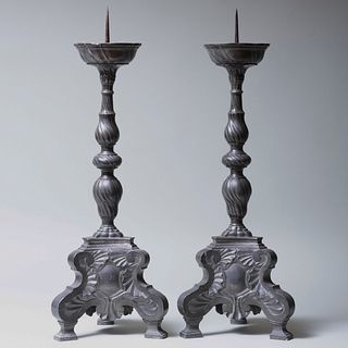 Pair of Baroque Style Cast Metal Pricket Sticks