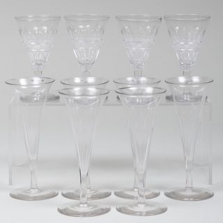 Set of Six English Champagne Flutes and a Set of Four Sherry Glasses