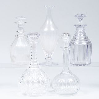 Group of Five Cut Glass Decanters and Four Stoppers