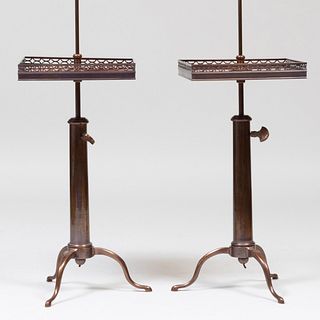 Pair of Brass-Mounted Mahogany Retractable Lamp Tables