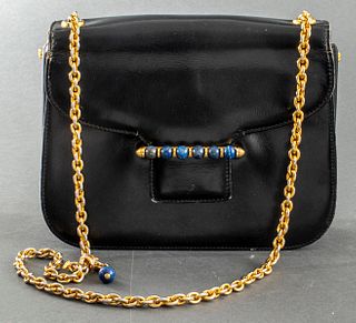 Gucci Black Leather And Lapis Lazuli Handbag